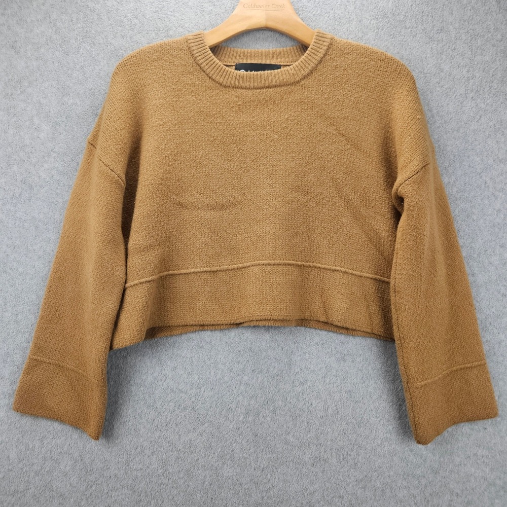 SHACI BLUE | Women S Camel Tan Cropped Boxy Knit Sweater Crew Neck Clean Girl